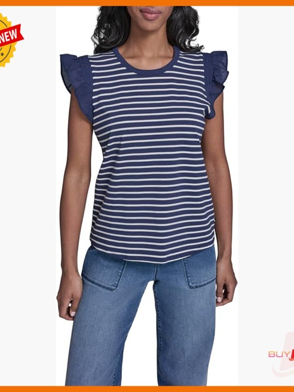 Relaxed Fit Striped Blouse with Ruffle Sleeves for Layering